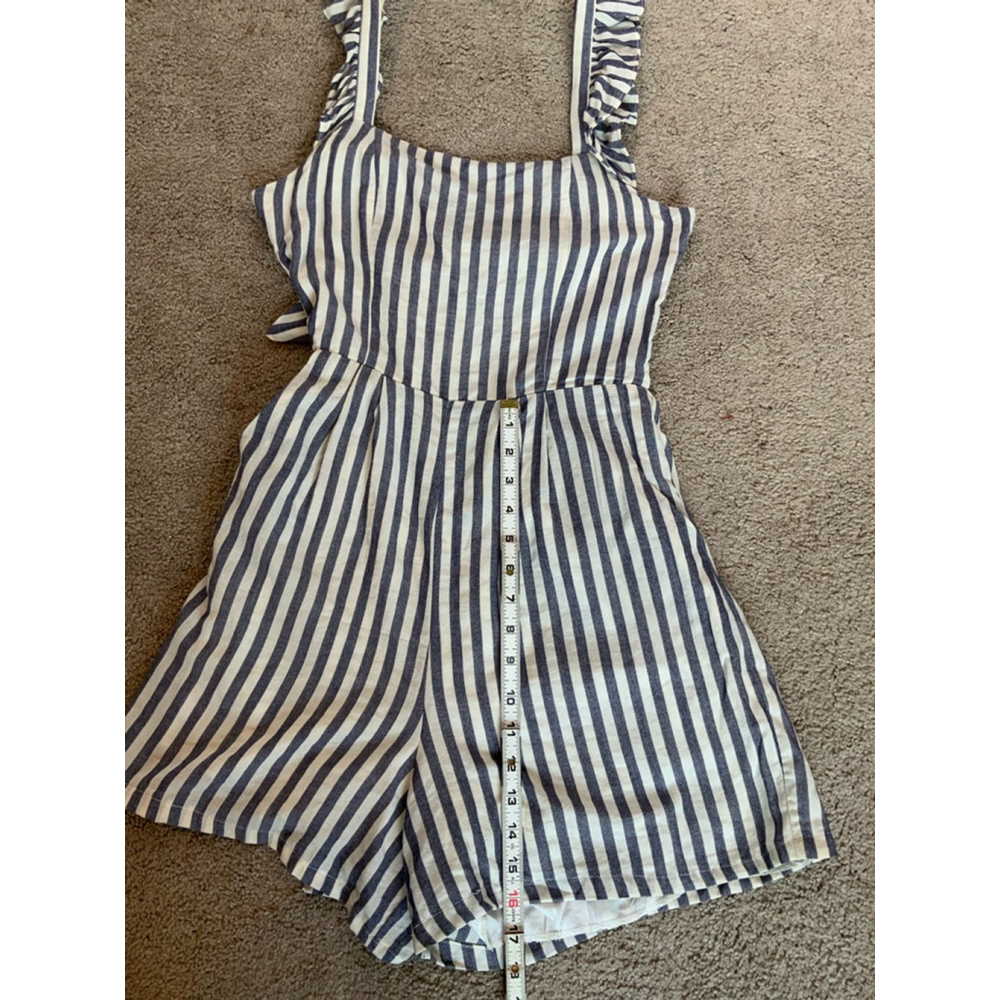 Women's Striped Romper Romper Size 6 Blue/White Ruffles Fitted Waist Cottagecore - Picture 9 of 16